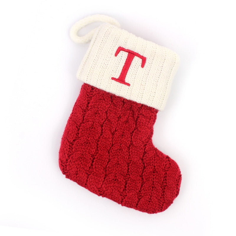 Christmas Socks Red Snowflake Alphabet Letters
