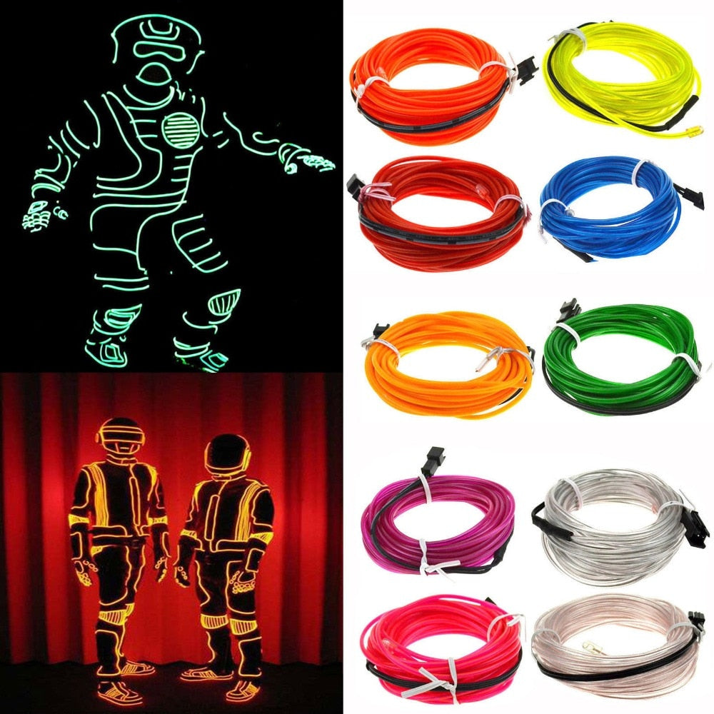 Glow EL Wire Cable LED Neon Christmas Dance Party Costumes Luminous Light