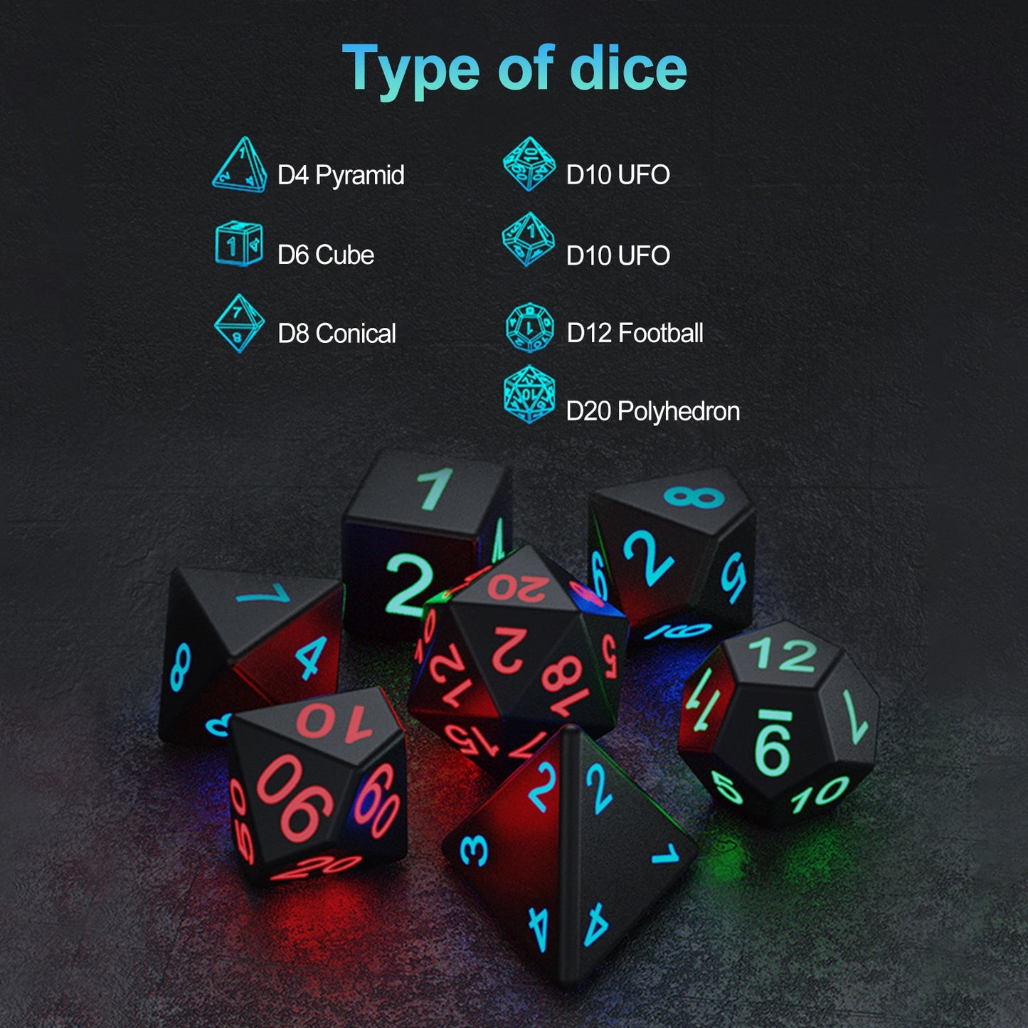 Electronic Dice USB Glow In The Dark Dices Polyhedral Dice