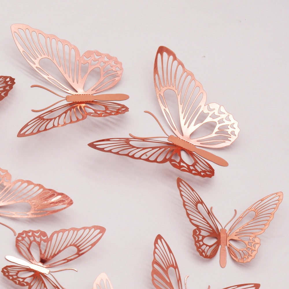 12Pieces Metal Texture Gold Artificial Butterfly