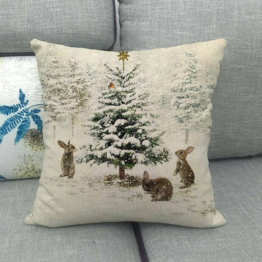 Christmas Elk Tree Cotton Linen Cushion Cover