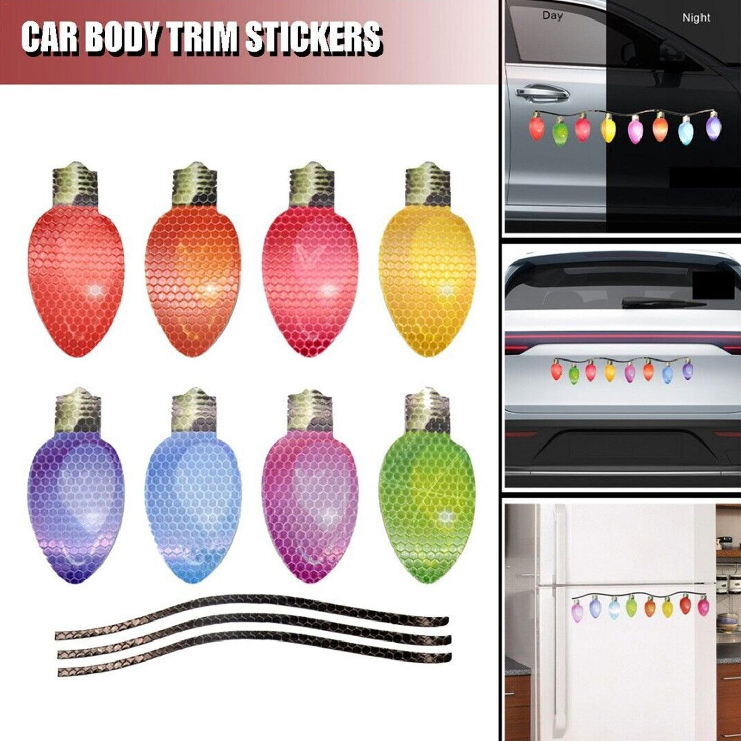 Christmas Decoration Car Sticker Magnetic Decal Refrigerator Magnets Light Bulb