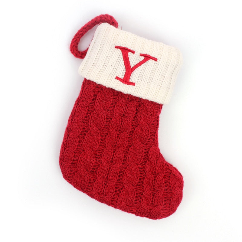 Christmas Socks Red Snowflake Alphabet Letters