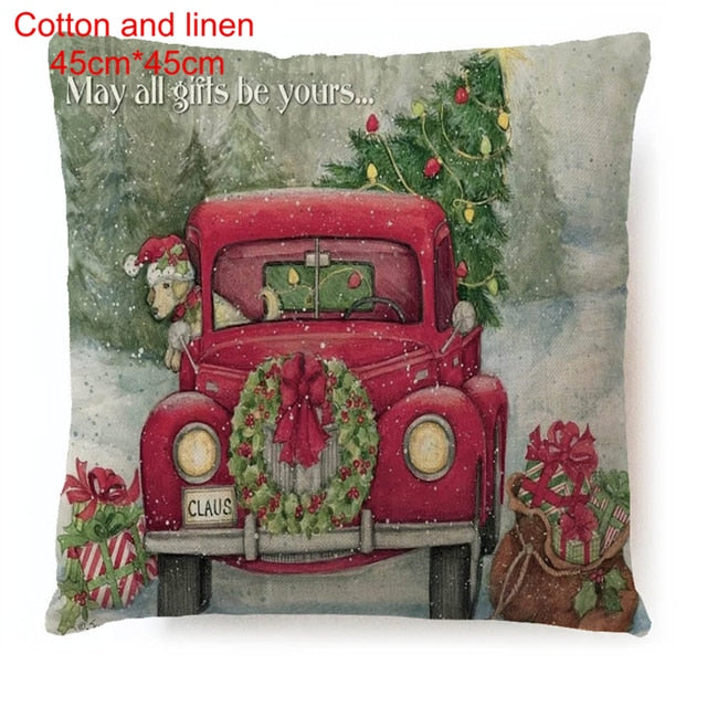 Christmas Elk Tree Cotton Linen Cushion Cover