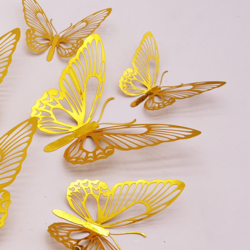 12Pieces Metal Texture Gold Artificial Butterfly