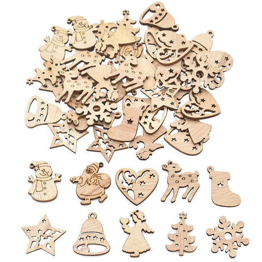 50Pcs Christmas Natural Wooden Chip Santa Claus