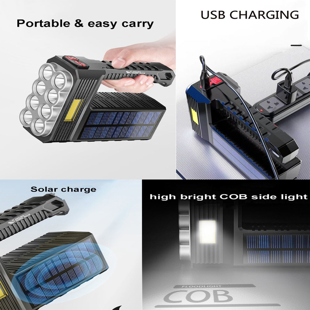 Super Bright Solar LED Camping Flashlight Work Lights USB