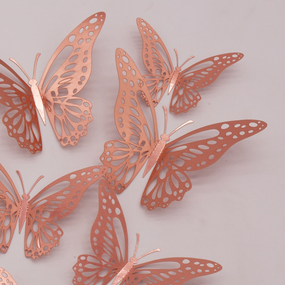 12Pieces Metal Texture Gold Artificial Butterfly