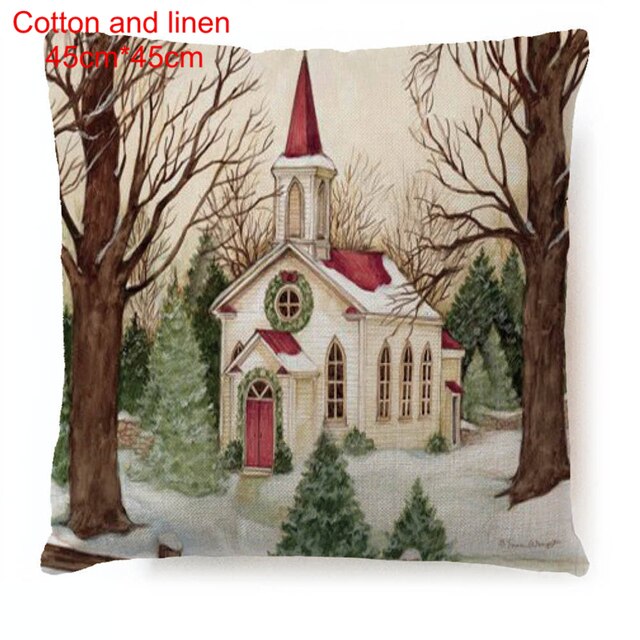 Christmas Elk Tree Cotton Linen Cushion Cover