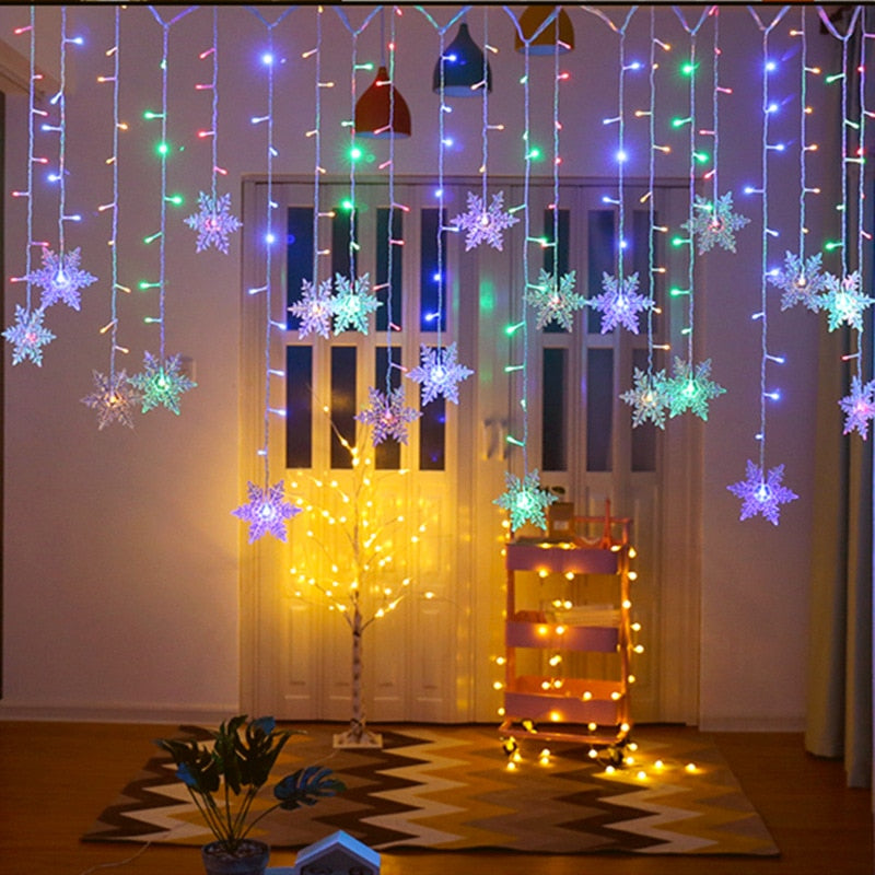 Christmas Light Led Snowflake Icicle Fairy String Lights Outdoor Garland