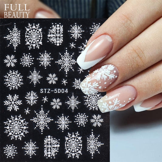 5D White Snowflakes Embossed Sticker Christmas