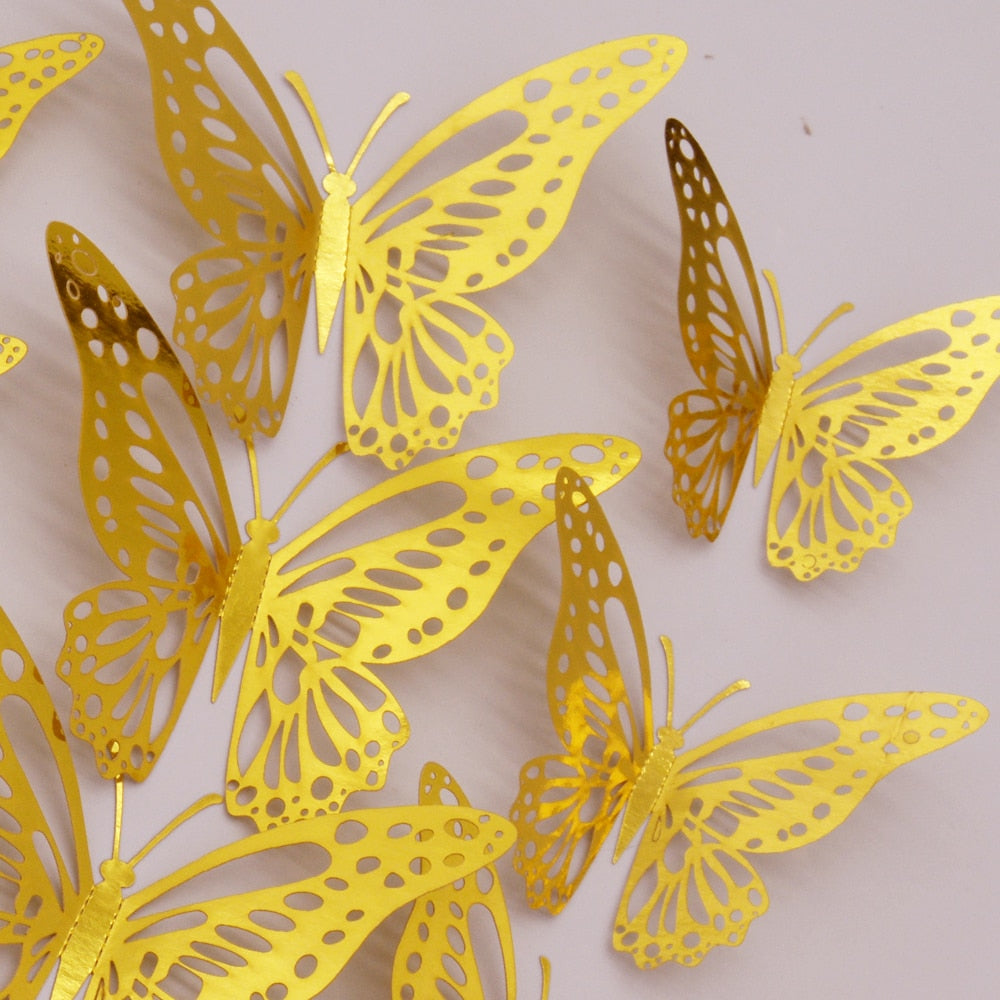 12Pieces Metal Texture Gold Artificial Butterfly