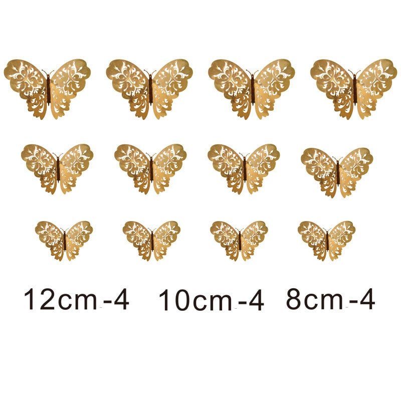 12Pieces Metal Texture Gold Artificial Butterfly