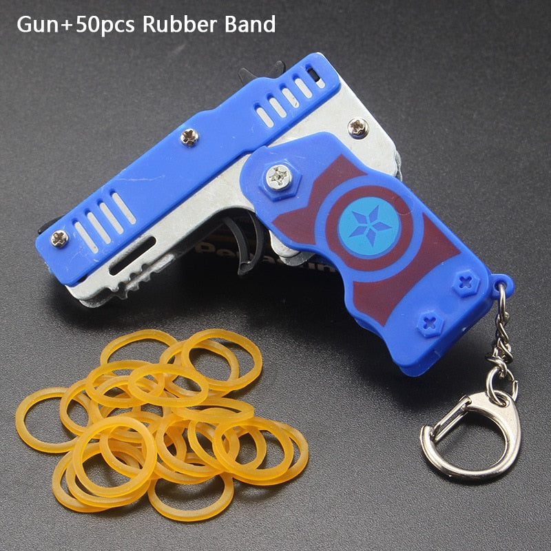 Mini Toy Metal Gun with Rubber Band Fun Folding