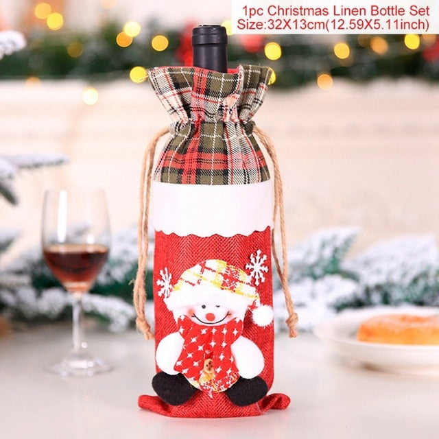 FengRise Christmas Decorations for Home Santa Claus Wine Bottle Cover Snowman Stocking Gift Holders Xmas Navidad Decor New Year