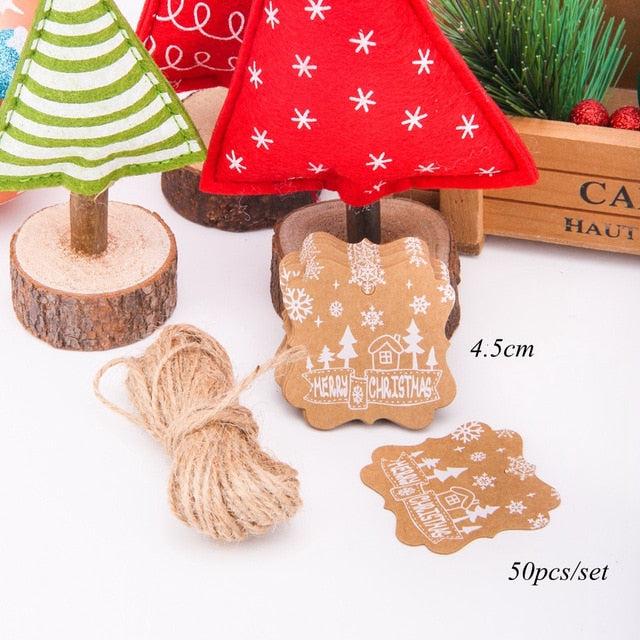 50PCS  DIY Kraft Tags Merry Christmas Labels Gift Wrapping Paper Hang Tags Santa Claus Paper Cards Christmas Party Supplies