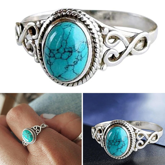 Vintage Antique Natural Stone Ring Fashion Jewelry Gift Blue turquoises Finger Ring For Women Wedding Anniversary Rings