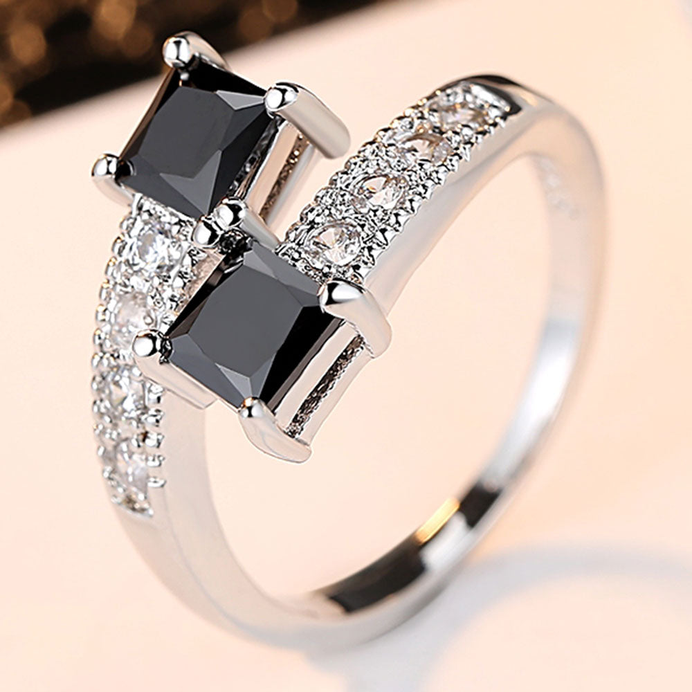 Luxury Starry Star Rings Real 10KGF White Gold Filled Rings for Women Fashion Jewelry finger ring with Genuine Black CZ