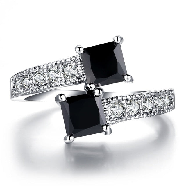 Luxury Starry Star Rings Real 10KGF White Gold Filled Rings for Women Fashion Jewelry finger ring with Genuine Black CZ