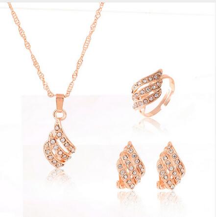 bridal gold color necklace earrings Ring wedding crystal sieraden women fashion jewellery set