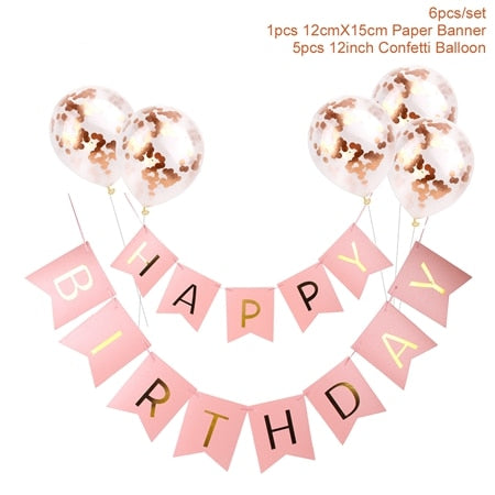 1set Happy Birthday Letter Banner Rose Gold Confetti Balloons Baby Shower Birthday Party Decorations Boy Girl Kids Party Favors