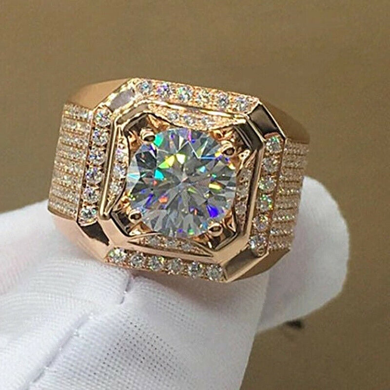 FDLK    Luxurious Men's Rose Gold Natural Birthstone Crystal Ring Boyfriend Anniversary Gift Banquet Engagement Wedding Band