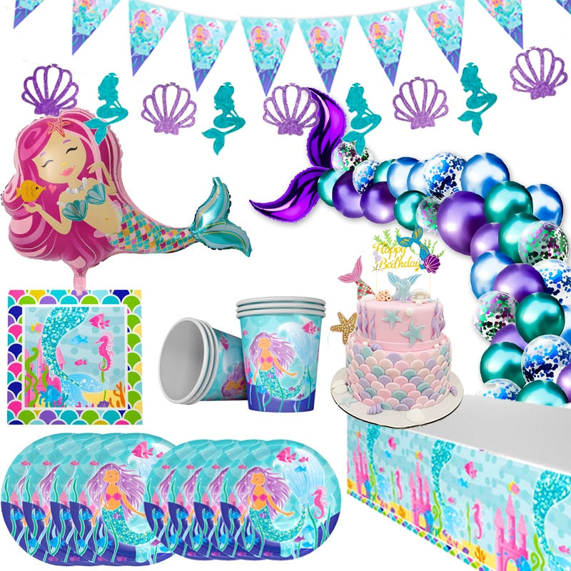 WEIGAO Little Mermaid Party Decor Mermaid Birthday Party Disposable Tableware Kit Under the Sea Girl First Birthday Party Supply
