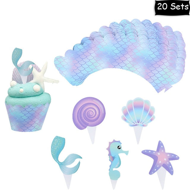 WEIGAO Little Mermaid Party Decor Mermaid Birthday Party Disposable Tableware Kit Under the Sea Girl First Birthday Party Supply