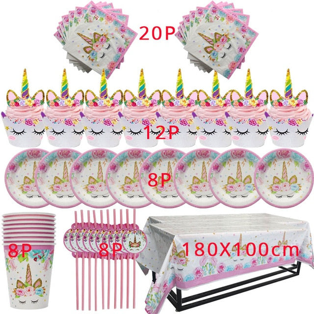 Unicorn Birthday Party Decors Disposable Tableware Kit