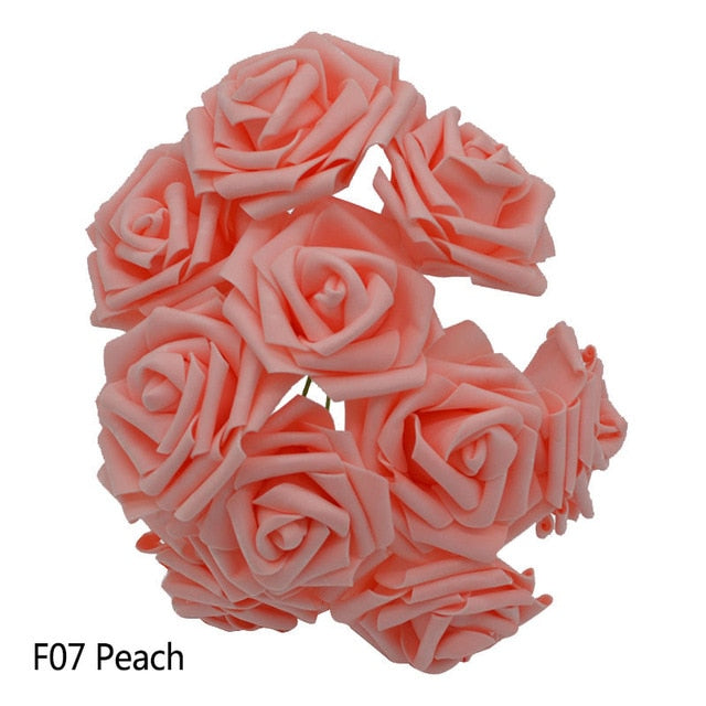 25 Heads 8CM New Colorful Artificial PE Foam Rose Flowers Bride Bouquet Home Wedding Decor Scrapbooking DIY Supplies