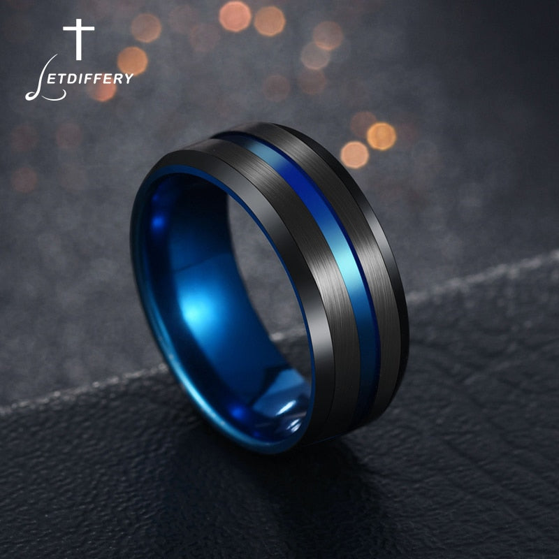 Letdiffery Hot Sale Groove Rings Black Blu Stainless Steel Midi Rings For Men Charm Male Jewelry Dropshipping
