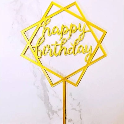 Happy Birthday Love Flag Cake Topper Acrylic Letter Gold