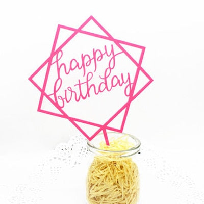 Happy Birthday Love Flag Cake Topper Acrylic Letter Gold