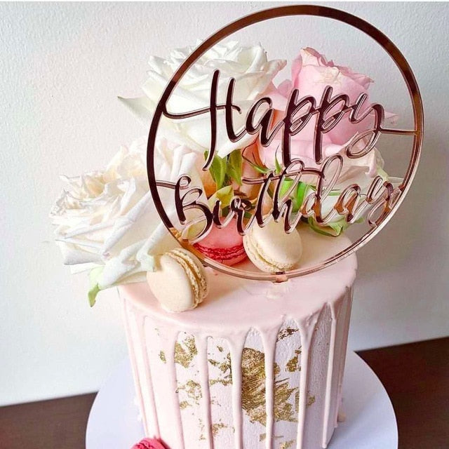 Promotional Acrylic Happy Birthday Cake Topper Rose Gold Silver Cake Topper For Kids Birthday Party Cake Decorations Baby Shower