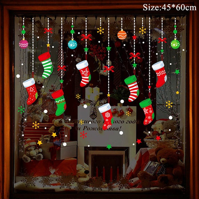 Christmas Window Stickers Christmas Decorations for Home Navidad 2020 Christmas Ornaments Xmas Party Decor Happy New Year 2021