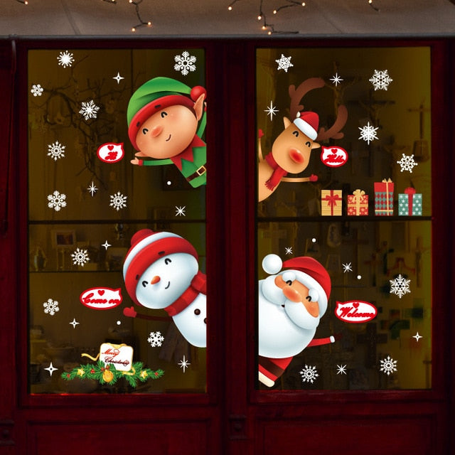 Large Size Merry Christmas Wall Stickers Fashion Santa Claus Window Room Decoration PVC Vinyl New Year Home Decor Removable