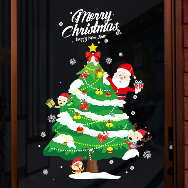 Large Size Merry Christmas Wall Stickers Fashion Santa Claus Window Room Decoration PVC Vinyl New Year Home Decor Removable