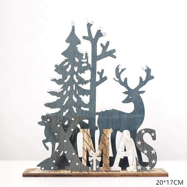 2021 New Year Natural Xmas Elk Wood Craft Christmas Tree Ornament Noel Christmas Decoration for Home Wooden Pendant Navidad Gift