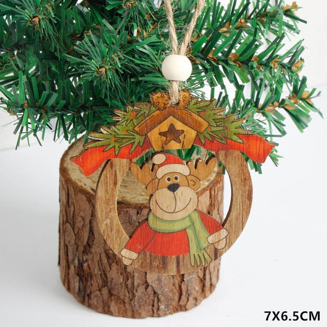 2021 New Year Natural Xmas Elk Wood Craft Christmas Tree Ornament Noel Christmas Decoration for Home Wooden Pendant Navidad Gift