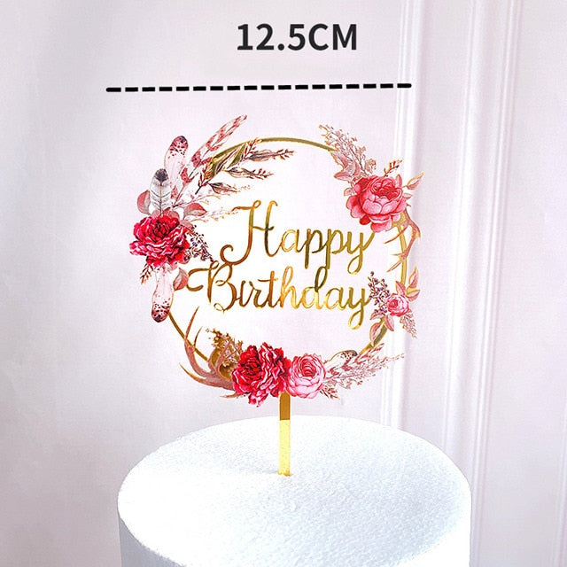 New Colored flowers Happy Birthday Cake Topper