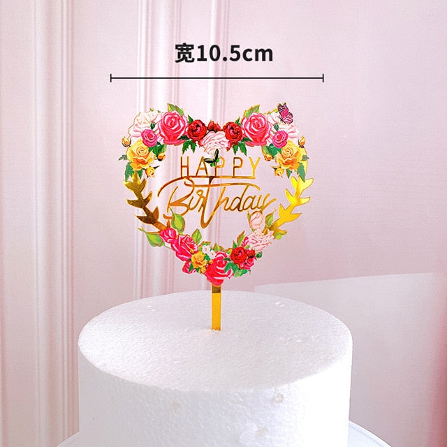 New Colored flowers Happy Birthday Cake Topper