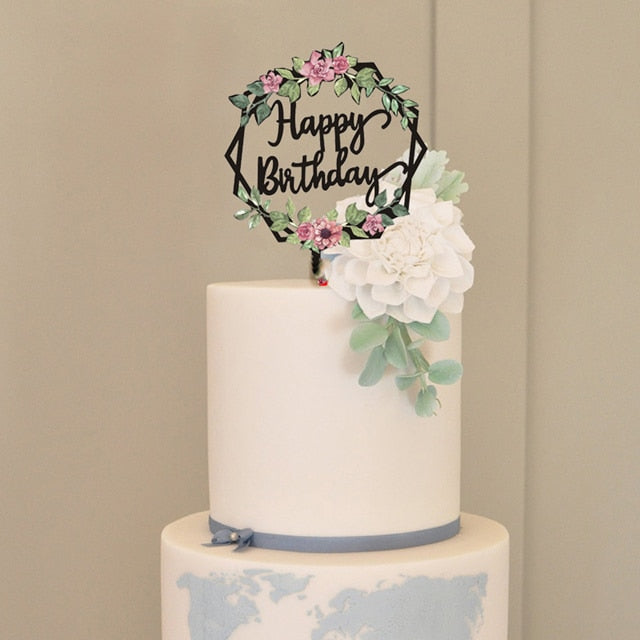 New Colored flowers Happy Birthday Cake Topper