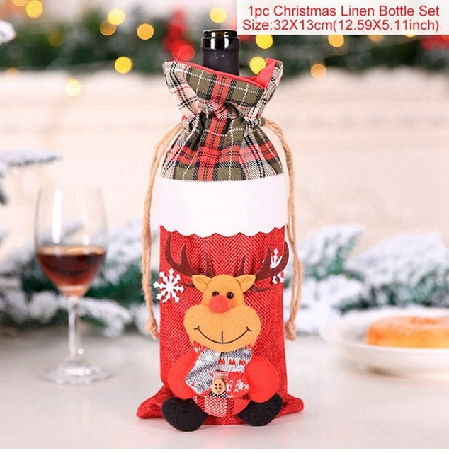 Christmas Wine Bottle Cover Merry Christmas Decor For Home 2020 Natal Noel Christmas Table Decor Xmas Gift Happy New Year 2021