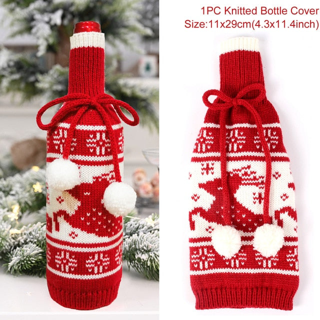 Christmas Wine Bottle Cover Merry Christmas Decor For Home 2020 Natal Noel Christmas Table Decor Xmas Gift Happy New Year 2021