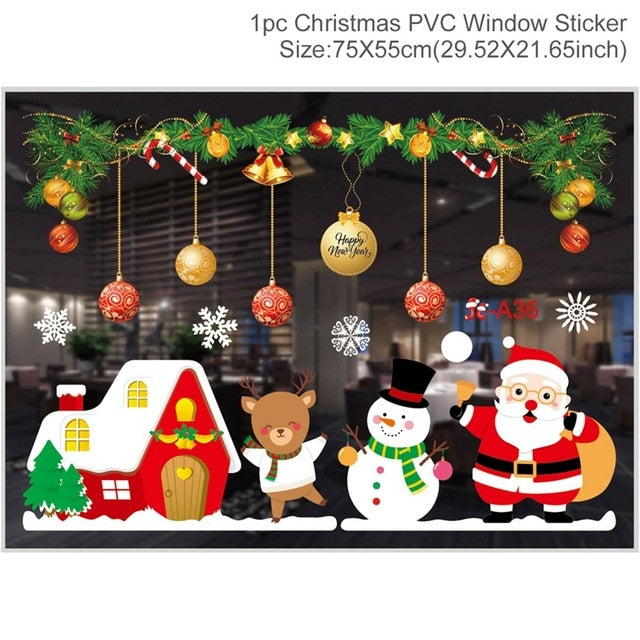 Window Stickers Christmas Decorations For Home 2020 Navidad Natal Merry Christmas Ornaments Cristmas Gifts Happy New Year 2021