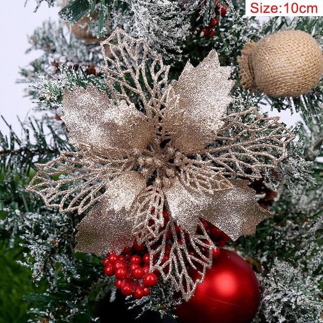 5pcs Glitter Christmas Flower Artificial Flowers Merry Christmas Decorations for Home 2020 Xmas Tree Ornaments New Year Gift