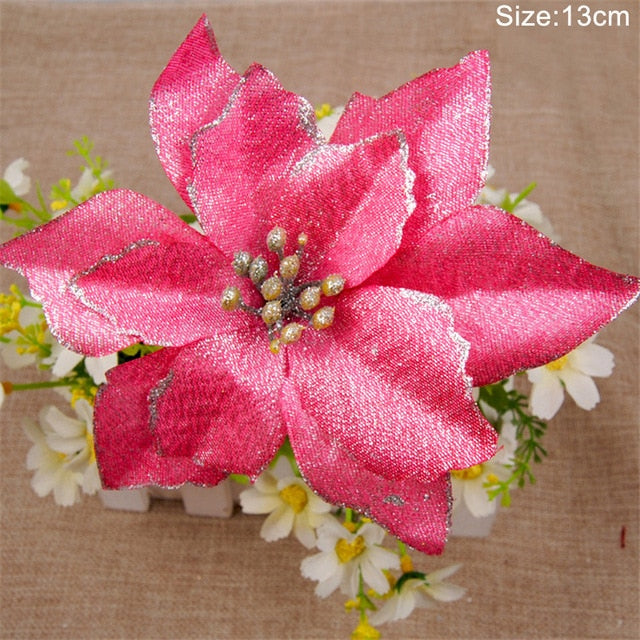 5pcs Glitter Christmas Flower Artificial Flowers Merry Christmas Decorations for Home 2020 Xmas Tree Ornaments New Year Gift