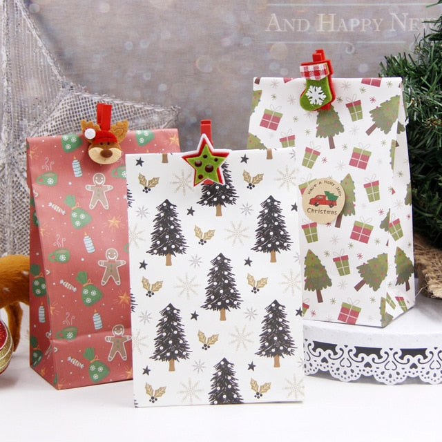 6PCS/Set Mix Types Snowflakes Candy Gift Bags Snowman Merry Christmas Guests Packaging Gifts Boxes Christmas Party Gift Decor