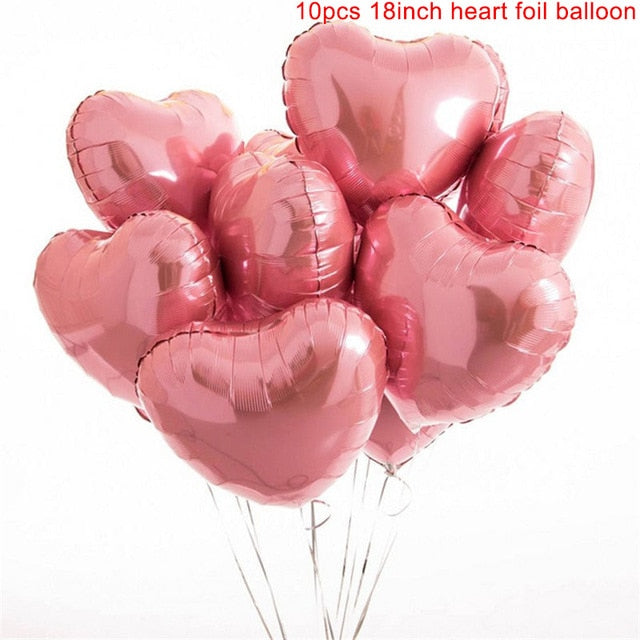 10pcs Multi Rose Gold Heart Foil Balloons Helium Balloon Birthday Party Decorations Kids Adult Wedding Valentine's Day Ballons