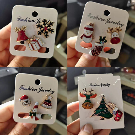 3pcs/set Merry Christmas Brooches Christmas Socks Christmas Tree Elk Enamel Badge Small Brooch Women Fashion Party Jewelry Gifts